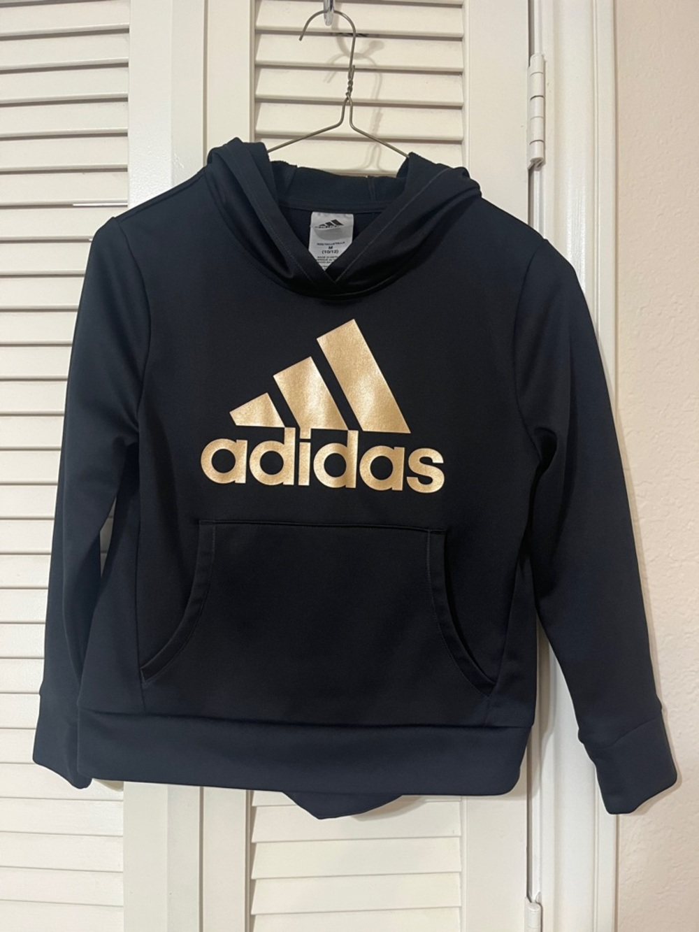 adidas Kids Black Hoodie with Metallic Gold Logo